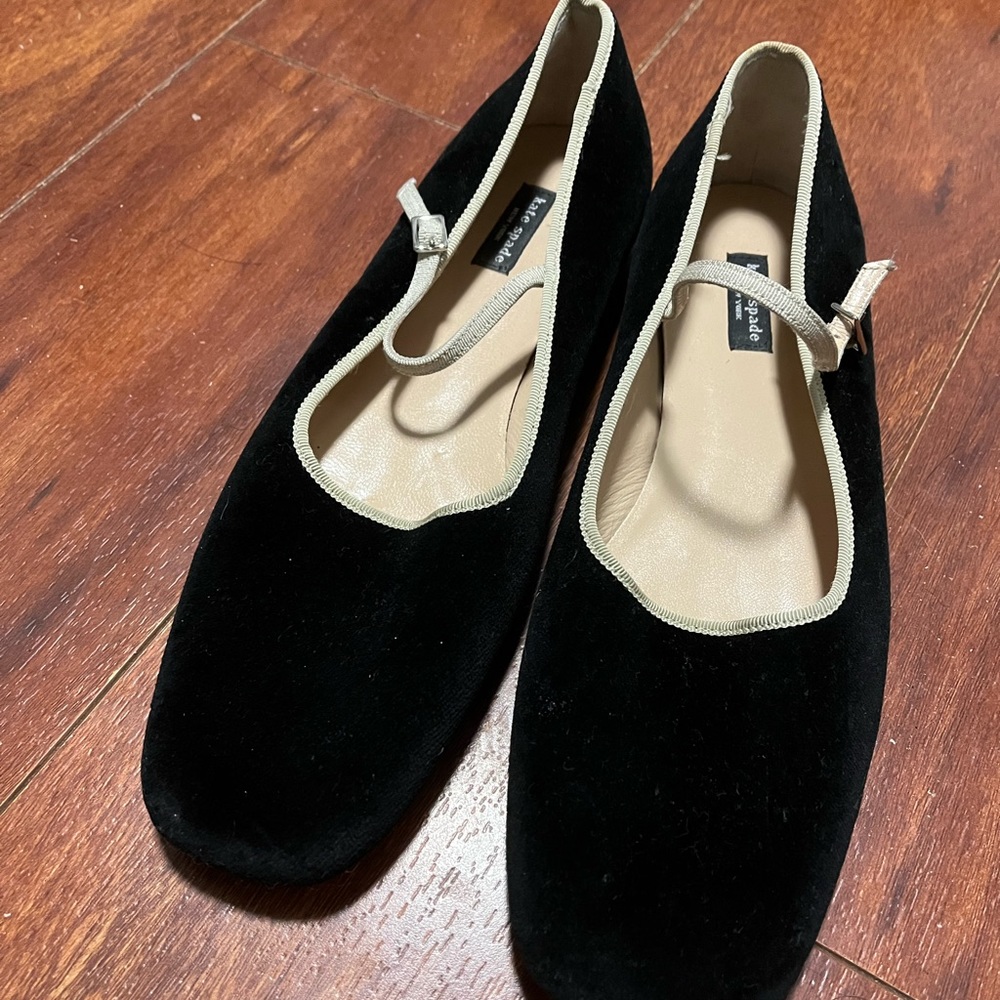 RARE VINTAGE Kate Spade Ballet Square Toe Mary Jane Flats in Black Velvet
